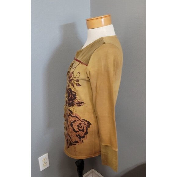 Peck & Peck Weekend Women's Floral Buttoned Top Size Medium  Tan - Picture 4 of 11